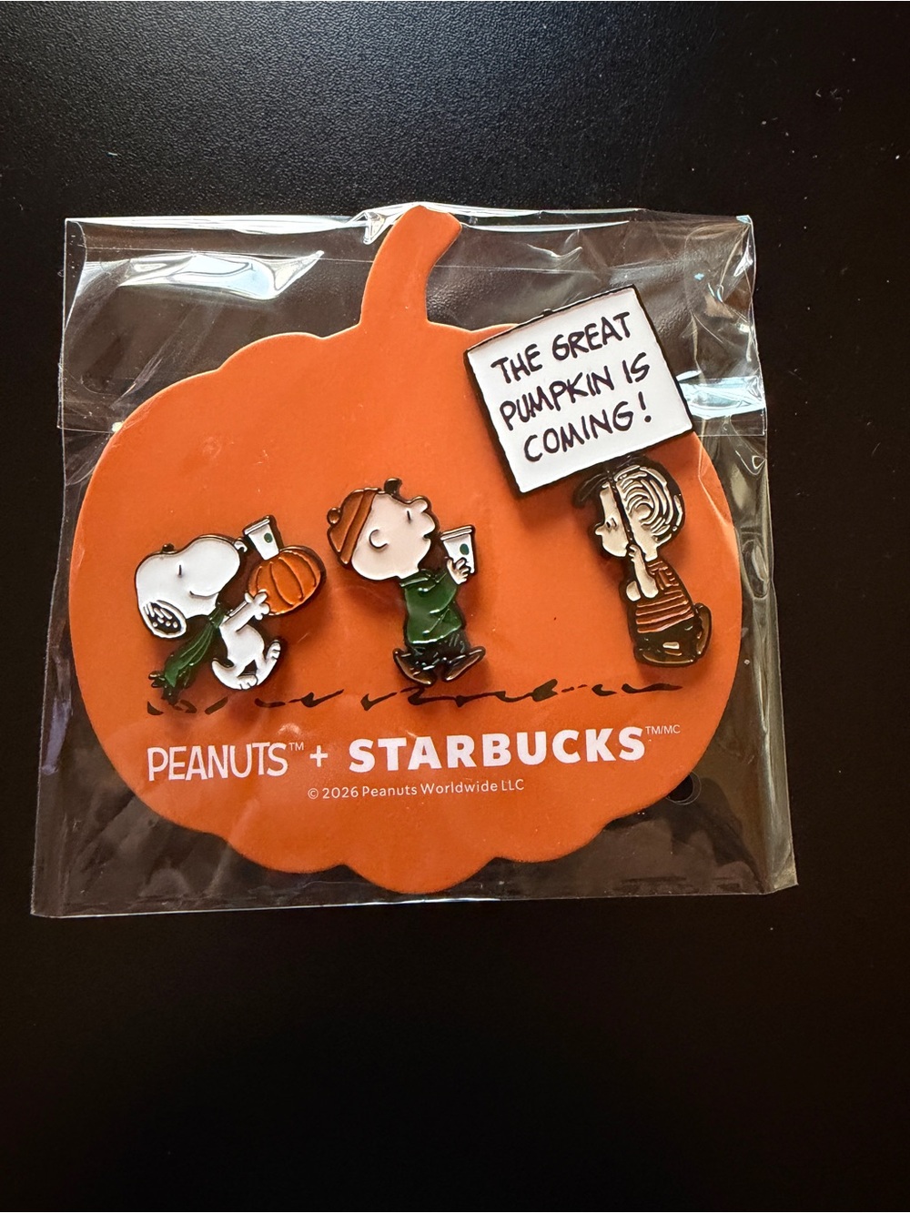 New Peanuts x Starbucks Limited Edition Enamel Pin Set 3-pc Snoopy Charlie Linus